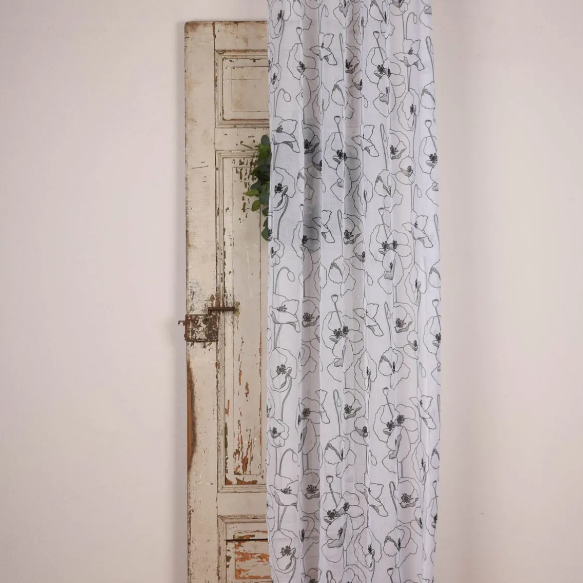 Ösengardine Voile transparent Diana Blumen Blüten weiß schwarz 140x260cm