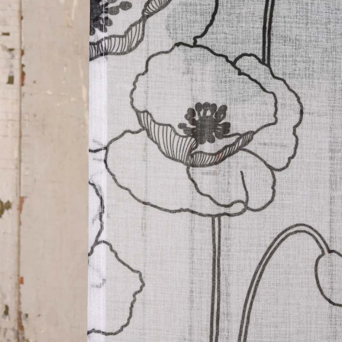 Ösengardine Voile transparent Diana Blumen Blüten weiß schwarz 140x260cm