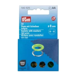 Ösen mit Scheiben 8mm hellgrün/silberfarbig 32 Stk von Prym