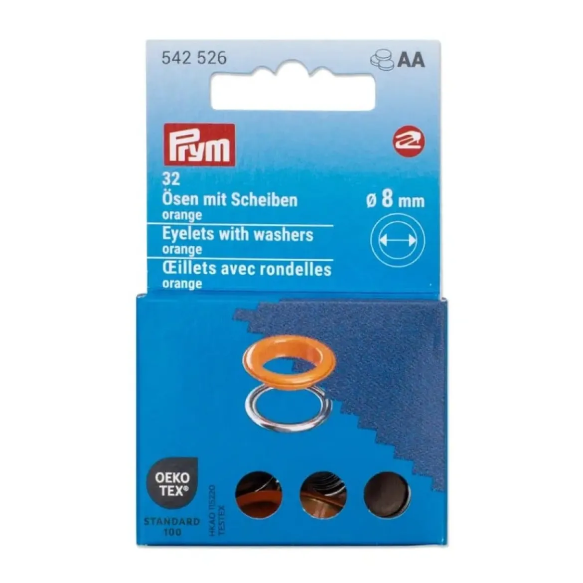Ösen mit Scheiben 8mm orange/silberfarbig 32 Stk von Prym
