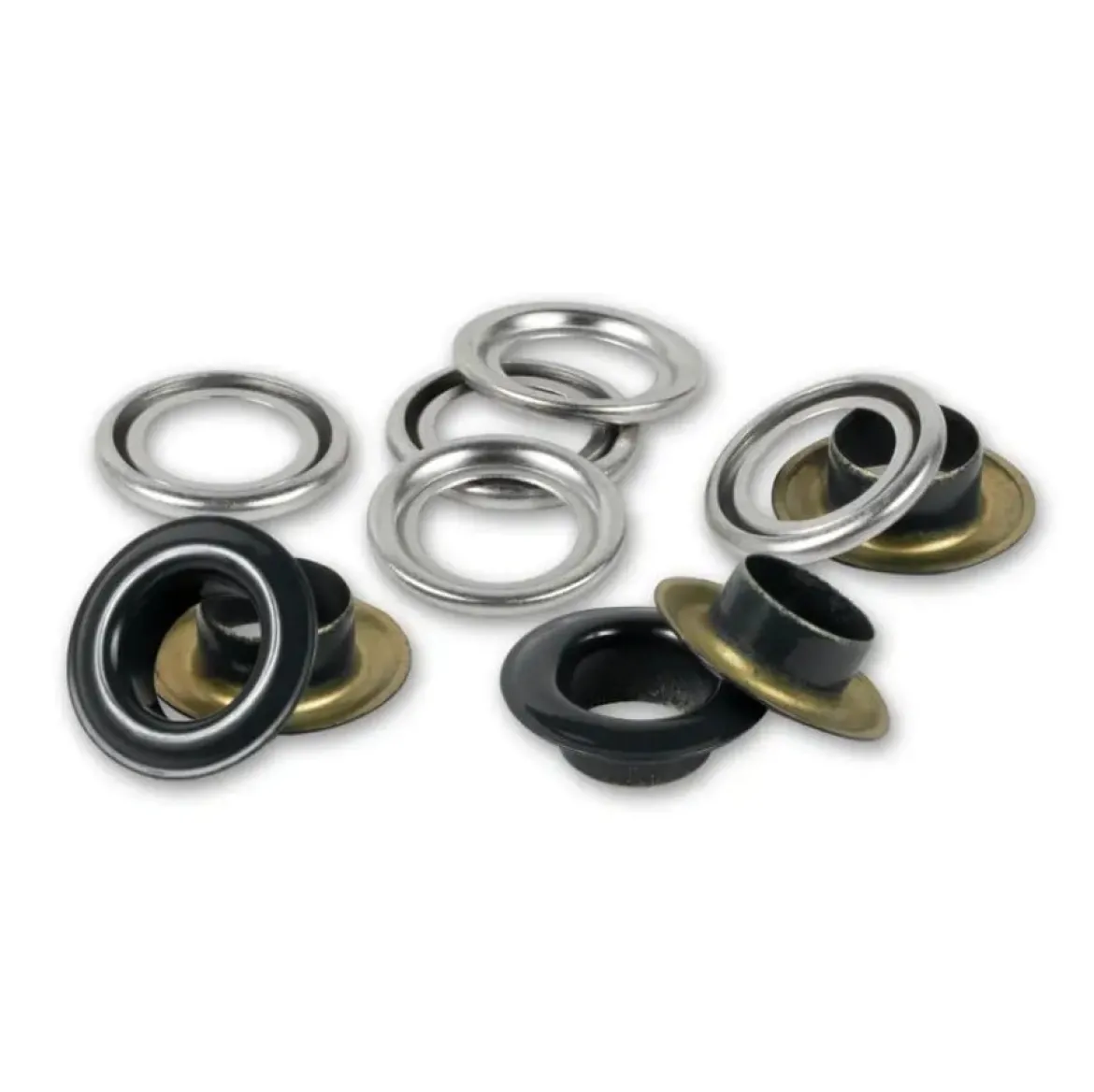 Ösen mit Scheiben 8mm schwarz/silberfarbig 32 Stk von Prym