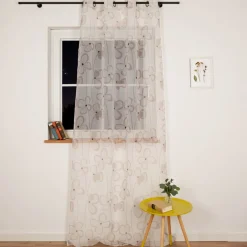 Ösenvorhang Blumen abstrakt Voile weiß beige 135x260cm
