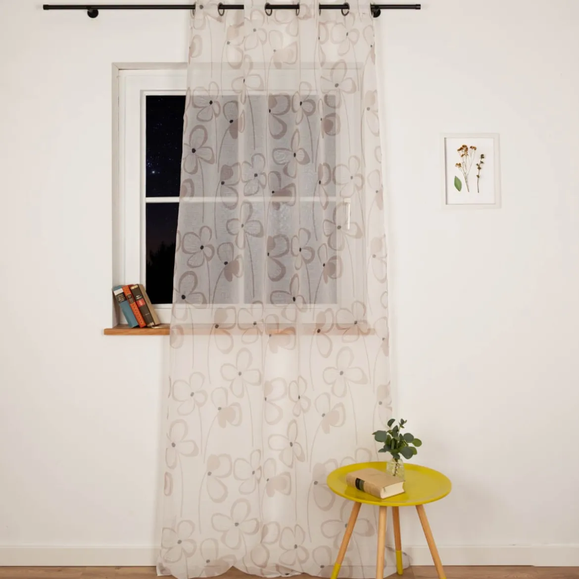 Ösenvorhang Blumen abstrakt Voile weiß beige 135x260cm