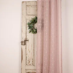 Ösenvorhang Dekoschal Leinenoptik Pompons rosa 135x245cm