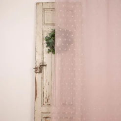 Ösenvorhang Dekoschal Leinenoptik Pompons rosa 135x245cm