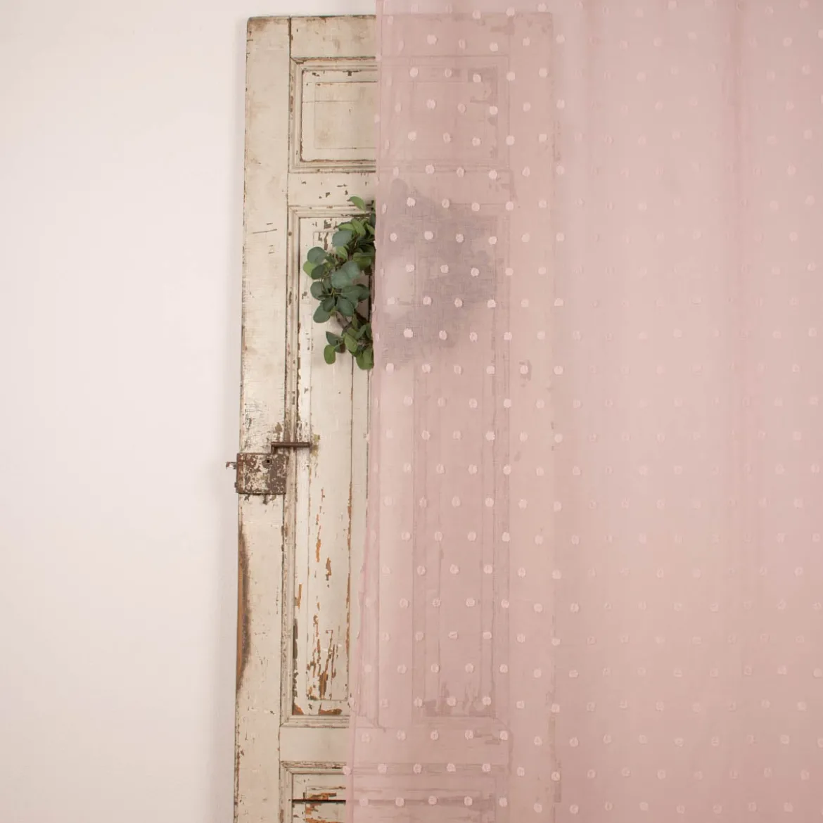 Ösenvorhang Dekoschal Leinenoptik Pompons rosa 135x245cm