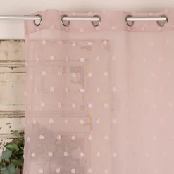 Ösenvorhang Dekoschal Leinenoptik Pompons rosa 135x245cm