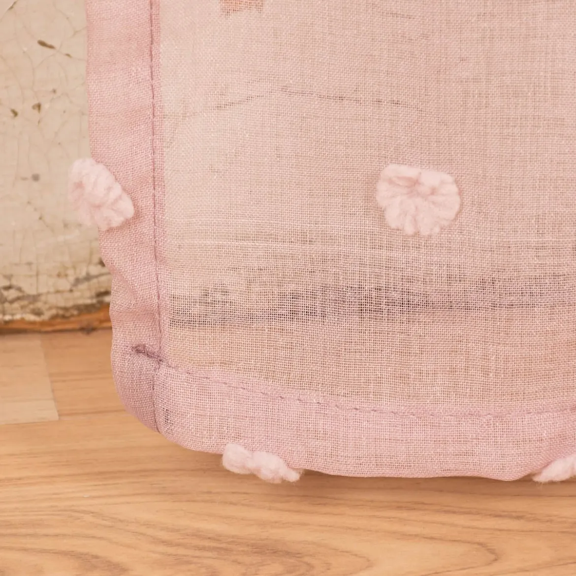 Ösenvorhang Dekoschal Leinenoptik Pompons rosa 135x245cm