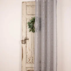 Ösenvorhang Dekoschal Leinenoptik Pompons grau 135x245cm
