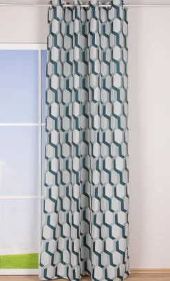 Ösenvorhang Jacquard grafisch weiß petrol 140x260cm