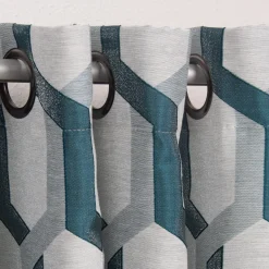 Ösenvorhang Jacquard grafisch weiß petrol 140x260cm