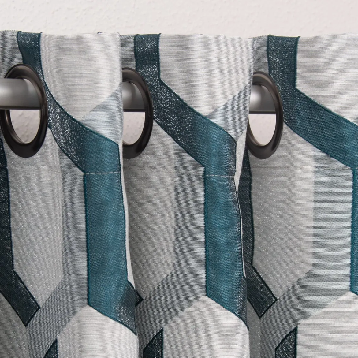 Ösenvorhang Jacquard grafisch weiß petrol 140x260cm