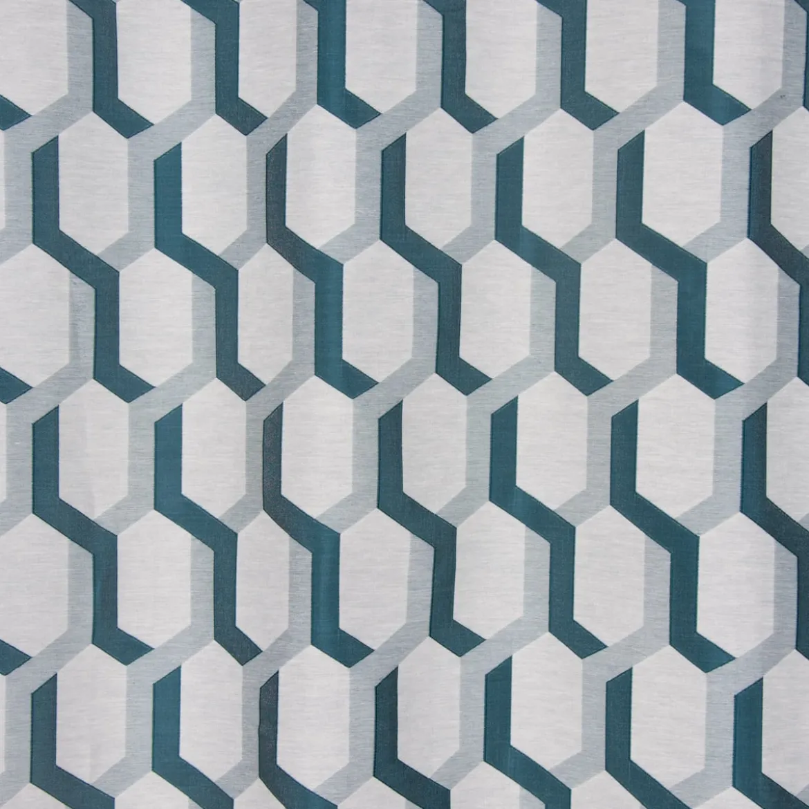 Ösenvorhang Jacquard grafisch weiß petrol 140x260cm
