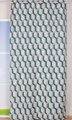 Ösenvorhang Jacquard grafisch weiß petrol 140x260cm