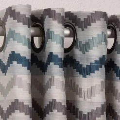 Ösenvorhang Jacquard Leinenoptik Chevronmuster weiß blau grau 135x250cm