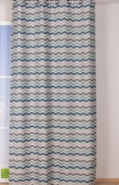 Ösenvorhang Jacquard Leinenoptik Chevronmuster weiß blau grau 135x250cm