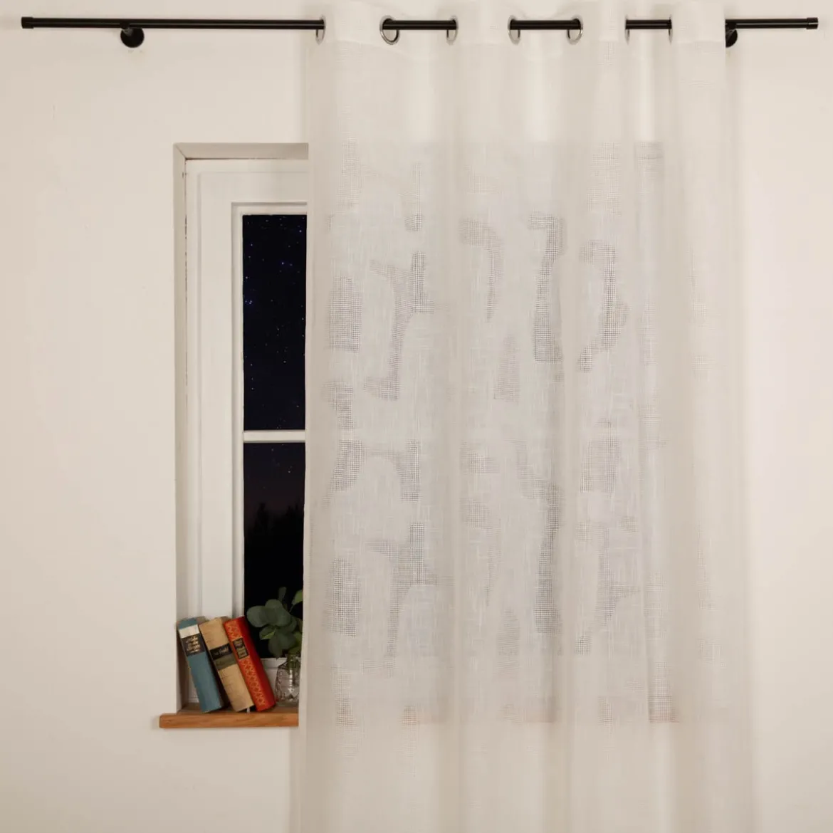 Ösenvorhang Leinenstruktur halbtransparent Gitterdessin abstrakt weiß 140x245cm (BxH)