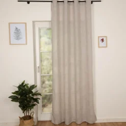 Ösenvorhang Leinenstruktur halbtransparent Gitterdessin abstrakt grau140x245cm (BxH)