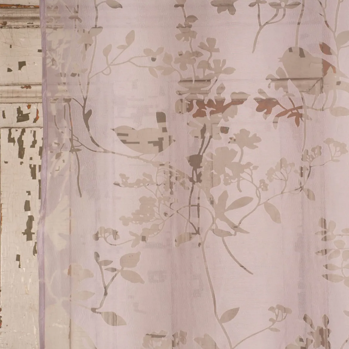 Ösenvorhang mit Allover Ausbrenner Motiv Zweige Vögel mauve 140x245cm