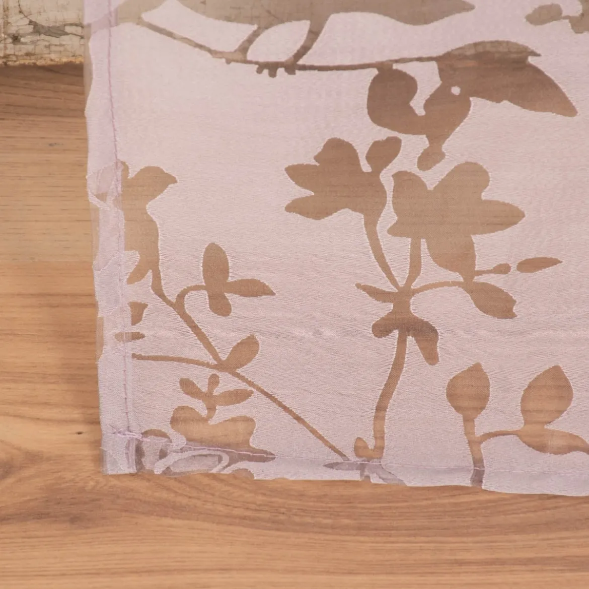 Ösenvorhang mit Allover Ausbrenner Motiv Zweige Vögel mauve 140x245cm