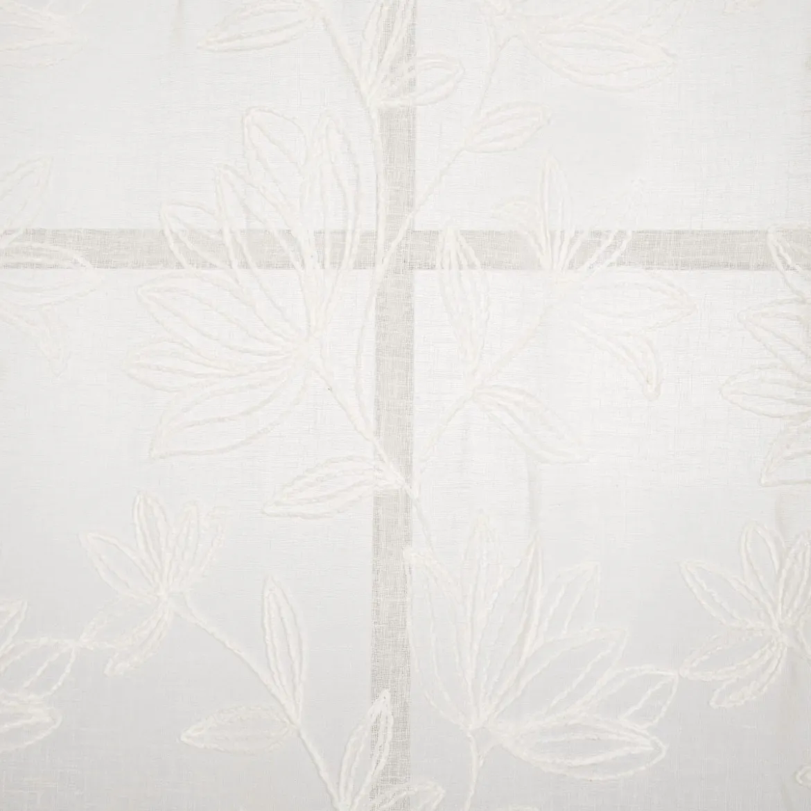 Ösenvorhang mit Blumen-Stickereien Leinenstruktur wollweiß 140x260cm