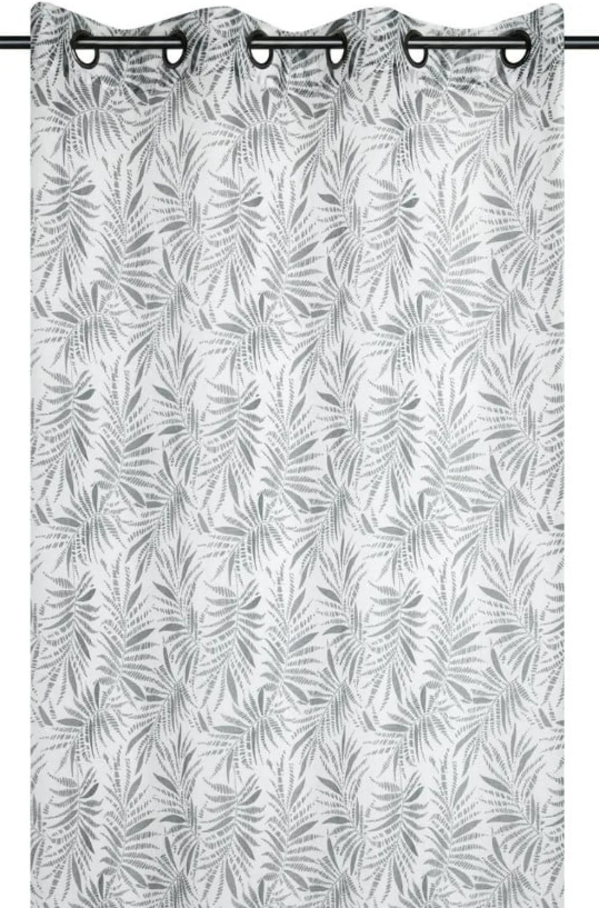 Ösenvorhang mit Farnblättern weiß schwarz 140x260cm