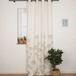 Ösenvorhang Oriana 140x260cm wollweiß natur Blumen – recycelte Garne