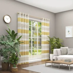 Ösenvorhang Valeska Eco nachhaltig Streifen ecru gelb 144x245cm (BxH)