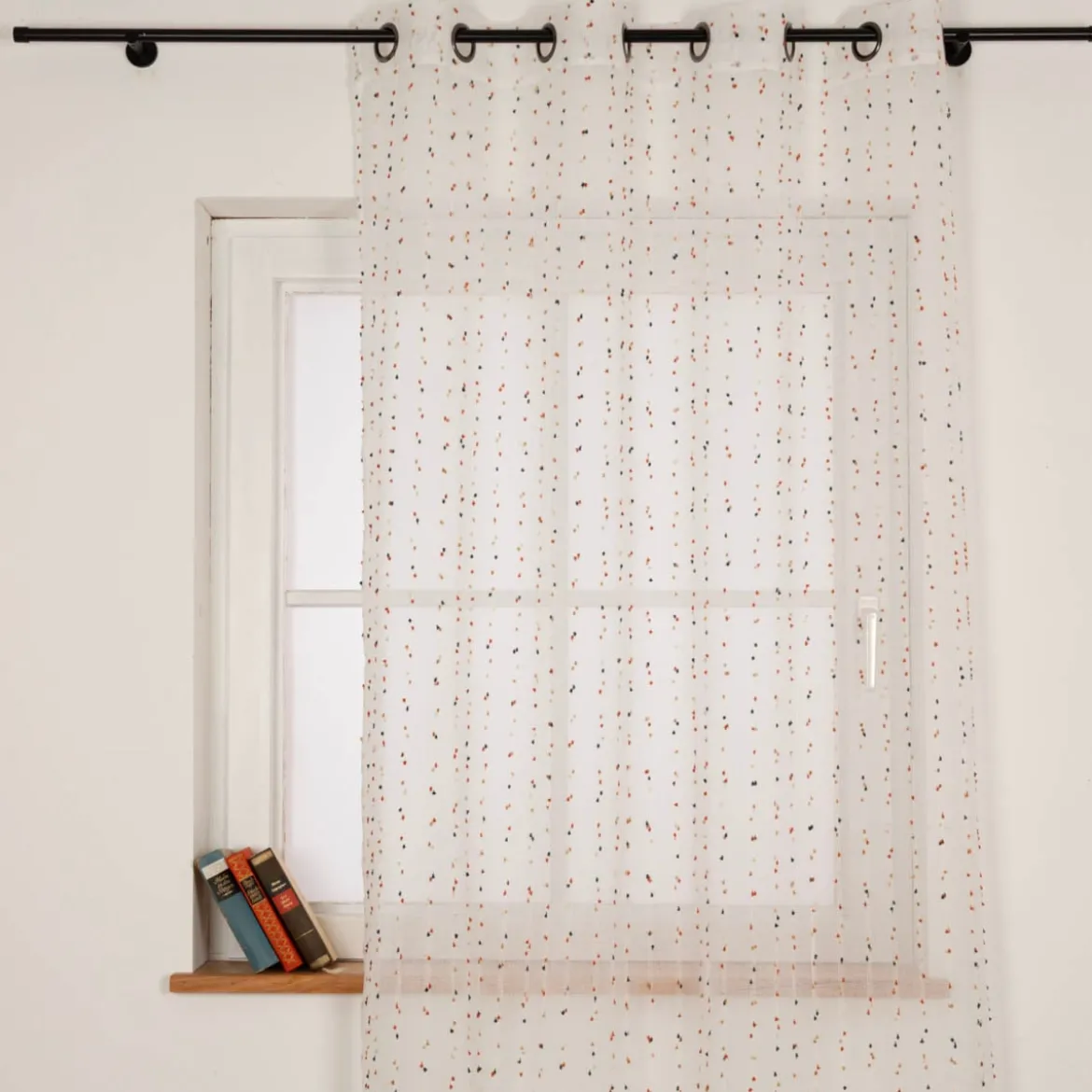 Ösenvorhang Voile Längsstreifen Pünktchen bunt 135x260cm