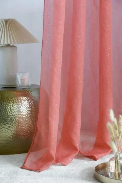 Ösenvorhang Voile marsala mit goldfarbigen Dreiecken 135x260 cm – transparenter Vorhang