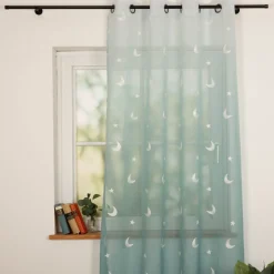 Ösenvorhang Voile mit Stickerei Sterne und Monde Farbverlauf blau 140x260 cm