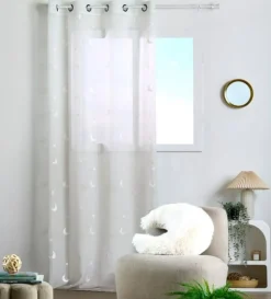 Ösenvorhang Voile mit Stickerei Sterne und Monde Farbverlauf natur 140x260 cm