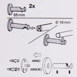 Serie Boston 1-Lauf Träger kurz 2 Stück Stange oder Profil Ø16mm edelstahl-optik