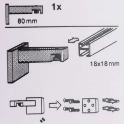 Serie London Wandträger 1-Lauf kurz für eckige Profilstange 18x18mm edelstahl-optik