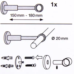 Serie NewYork geschlossener Träger ausziehbar 150-180mm 1-Lauf Ø20mm edelstahl-optik
