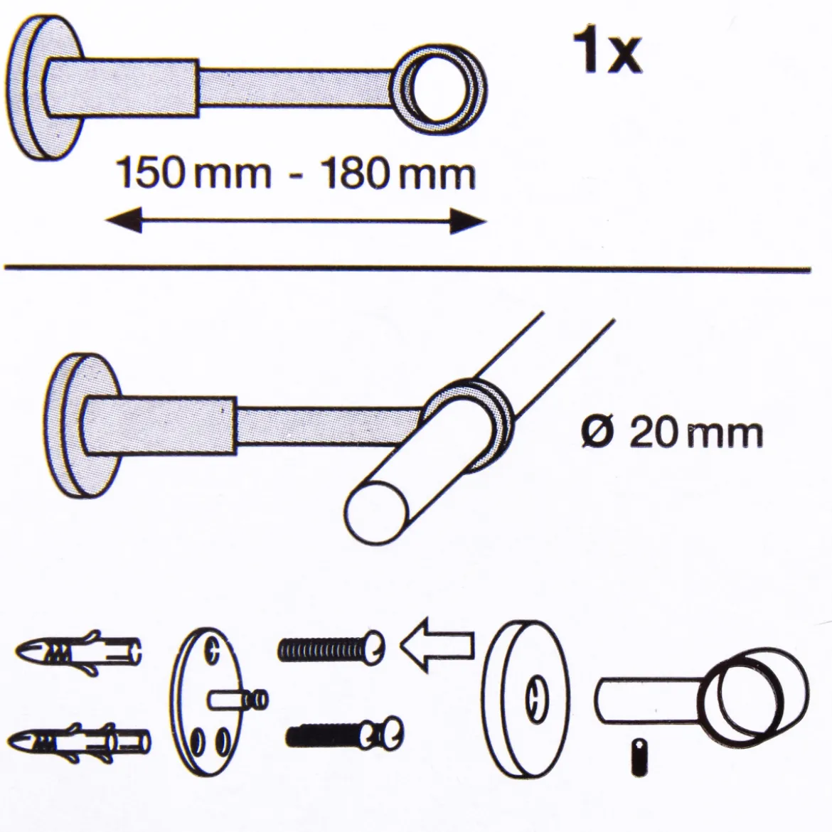 Serie NewYork geschlossener Träger ausziehbar 150-180mm 1-Lauf Ø20mm edelstahl-optik