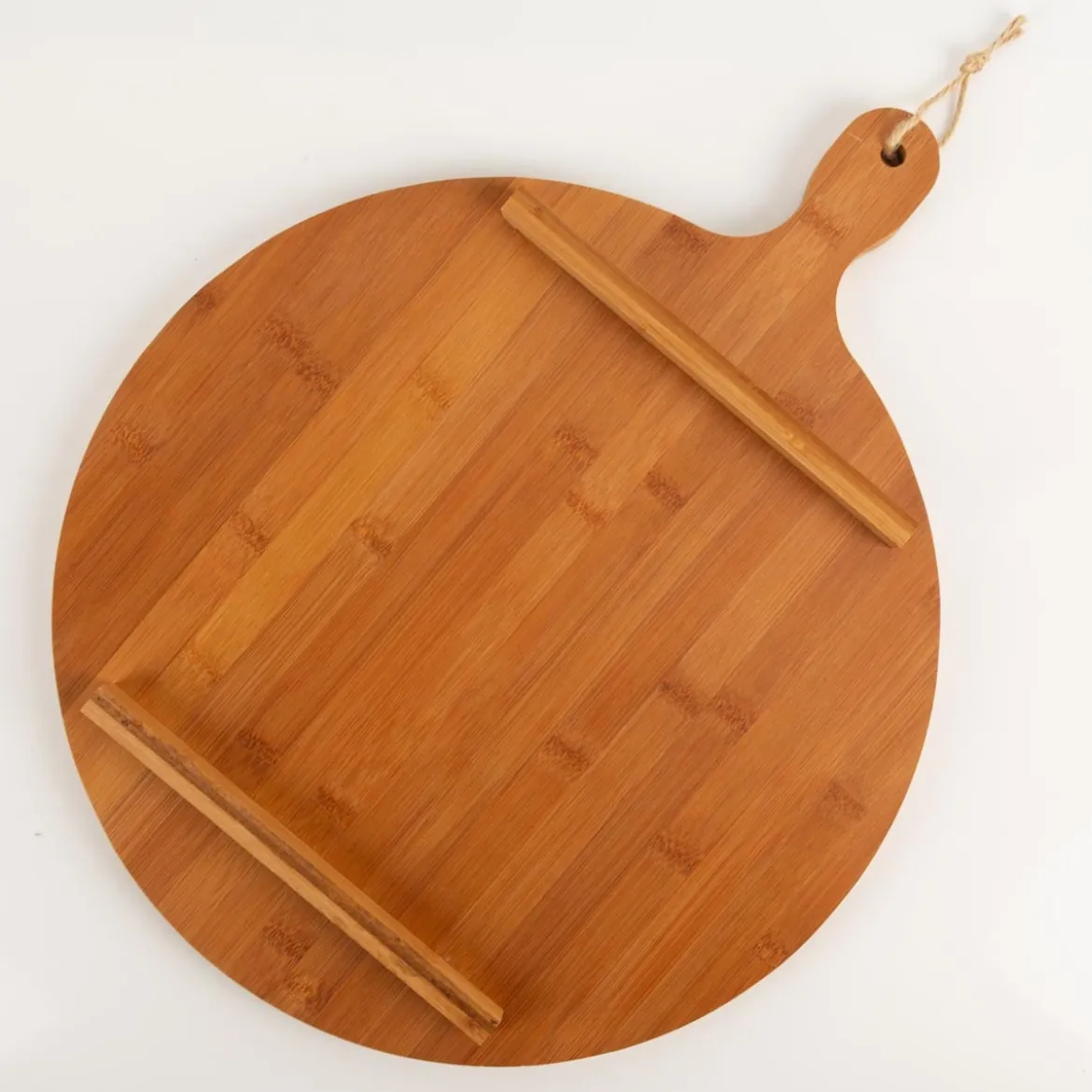 Servierbrett groß rund mit Griff Holz Bambus natur 42x3,5cm
