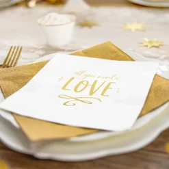 Serviette All you need is LOVE weiß goldfarbig 33x33cm 3lagig 20 Stück