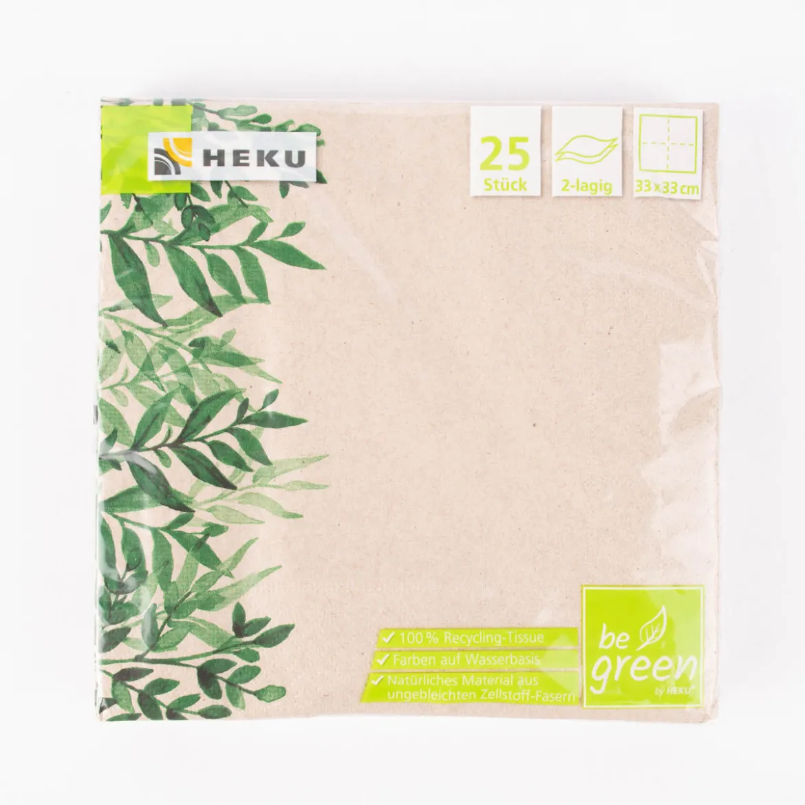 Serviette be green Blätter natur grün 33x33cm 2lagig 25 Stück