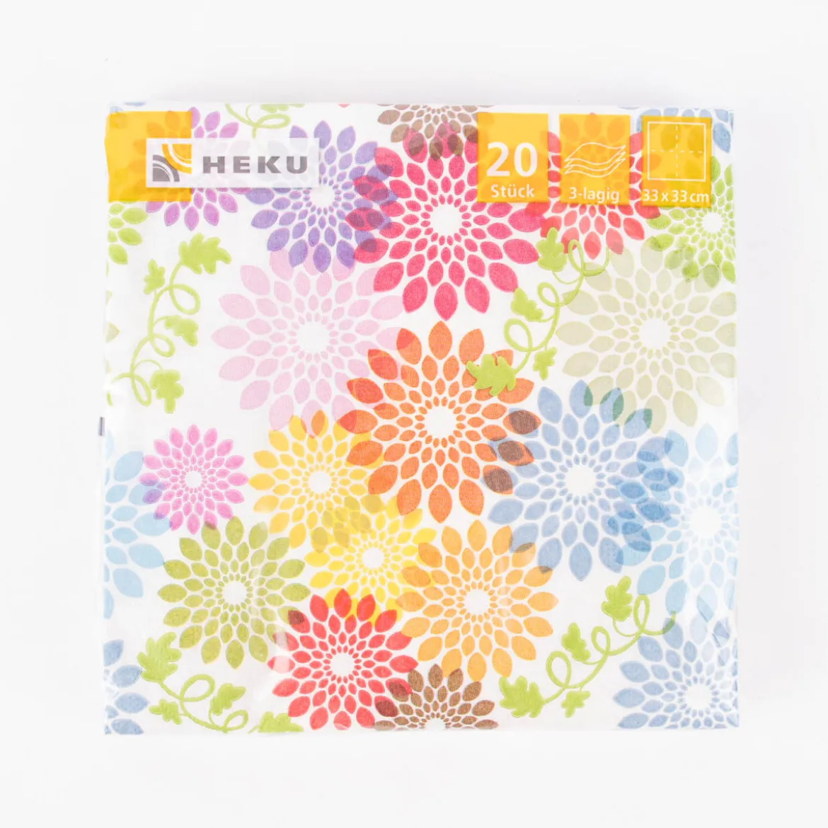 Serviette Blumen weiß bunt 33x33cm 3lagig 20 Stück
