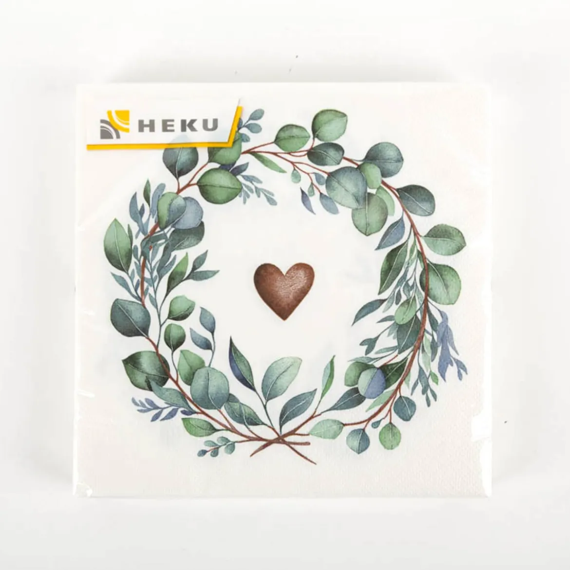 Serviette Eukalyptus Herz weiß grün 33x33cm 3lagig 20 Stück