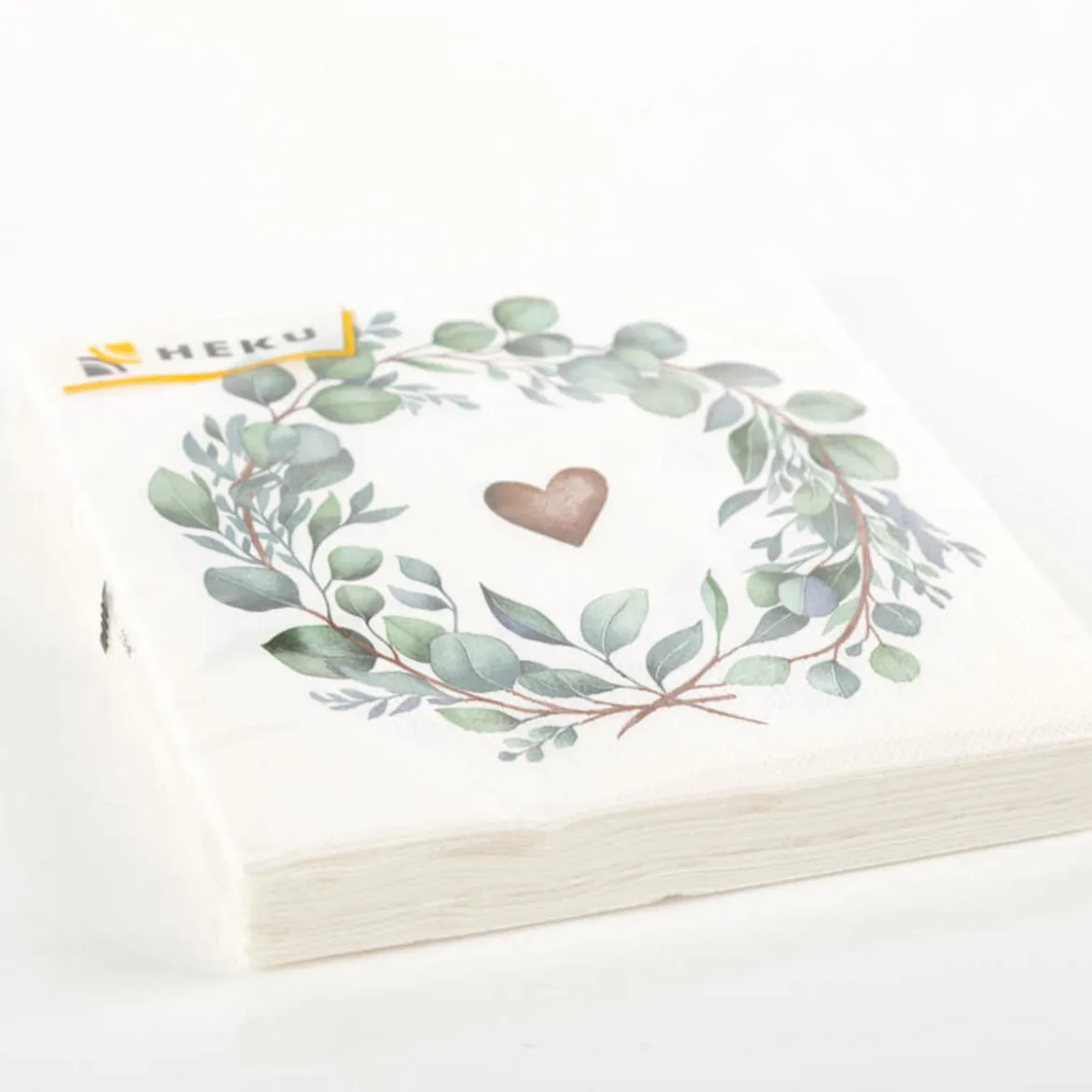 Serviette Eukalyptus Herz weiß grün 33x33cm 3lagig 20 Stück