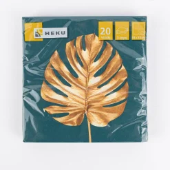 Serviette Golden Leaf Monstera-Blatt türkis goldfarbig 33x33cm 3lagig 20 Stück