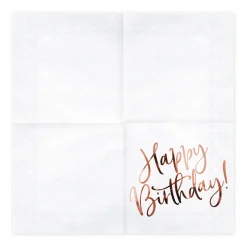 Serviette Happy Birthday metallisch weiß kupferfarbig 33x33cm 3lagig 20 Stück
