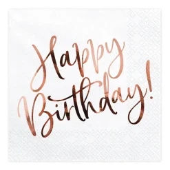 Serviette Happy Birthday metallisch weiß kupferfarbig 33x33cm 3lagig 20 Stück