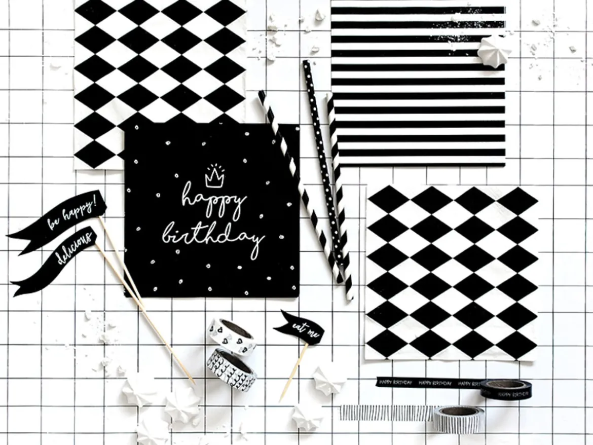Serviette happy birthday schwarz weiß 33x33cm 3lagig 20 Stück
