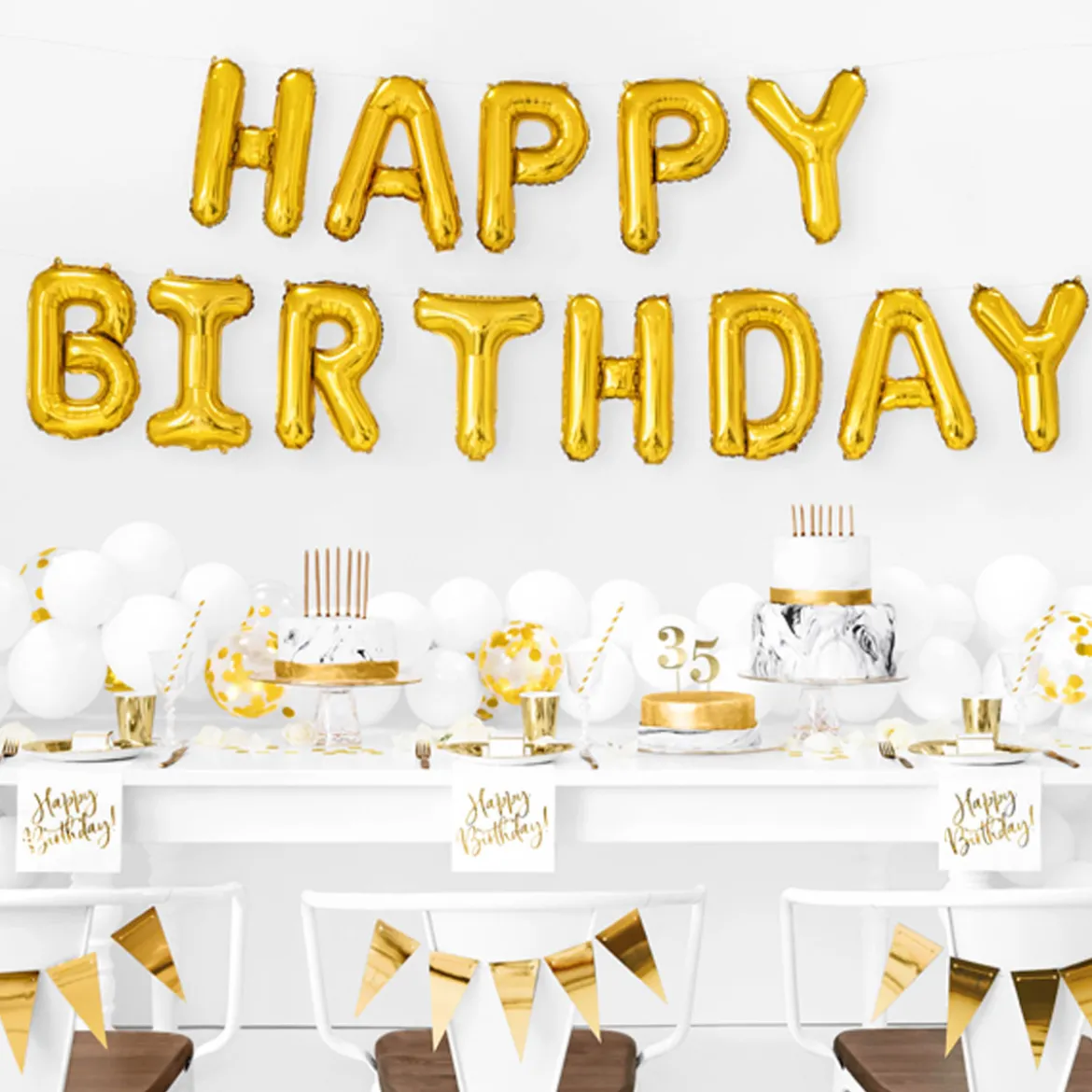 Serviette Happy Birthday weiß gold 33x33cm 3lagig 20 Stück