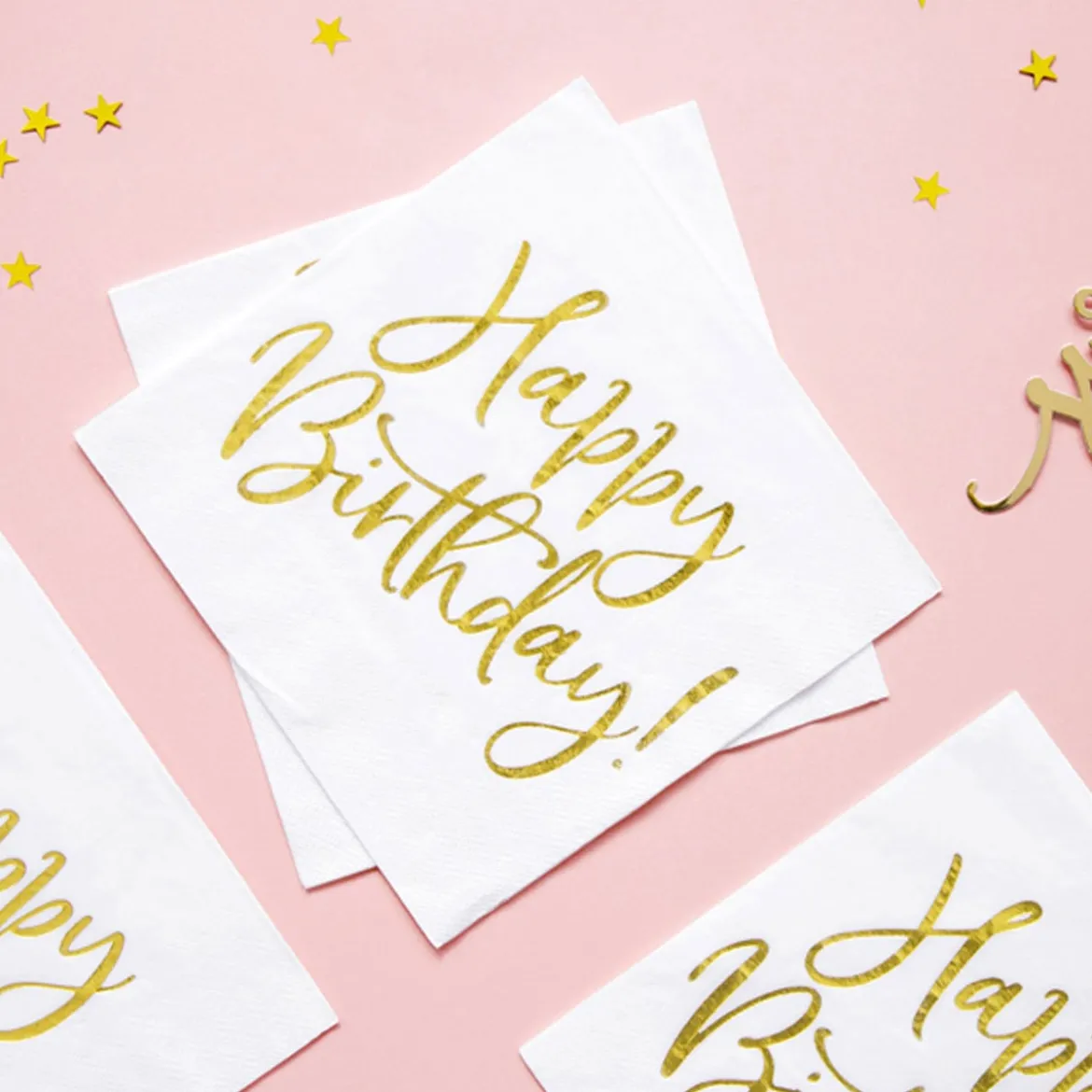 Serviette Happy Birthday weiß gold 33x33cm 3lagig 20 Stück