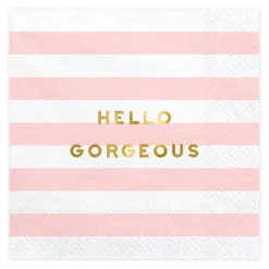 Serviette Hello Gorgeous Streifen rosa weiß goldfarbig 33x33cm 3lagig 20 Stück