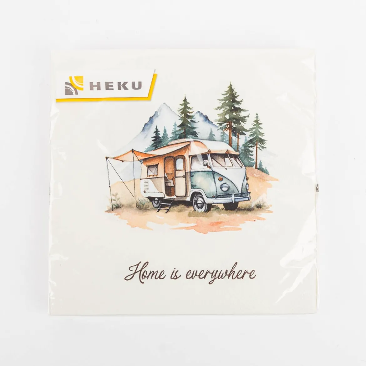 Serviette Home is everywhere Camper creme braun beige grün grau 33x33cm 3lagig 20 Stück
